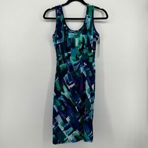 Calvin‎ Klein Sleeveless Sheath Tank Dress Abstract Ruched 6 Feminine Party NWOT